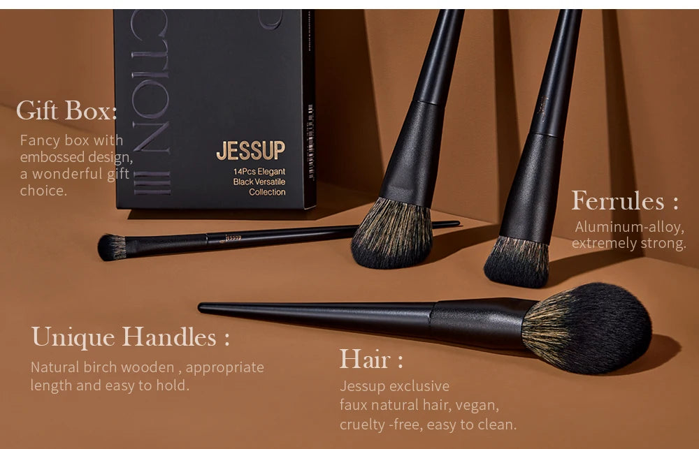 Jessup Makeup Brushes 14pcs, Makeup Brushes set Contour Foundation Powder Eyeshadow Highlight Blending Concealer Liner T336