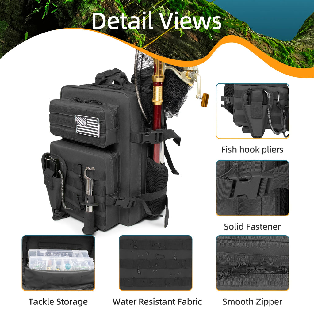 25L Fishing Hunting Bag Tactical Backpack Men's Travel Large Capacity Backpack Durable Waterproof Men's Outdoor Bag