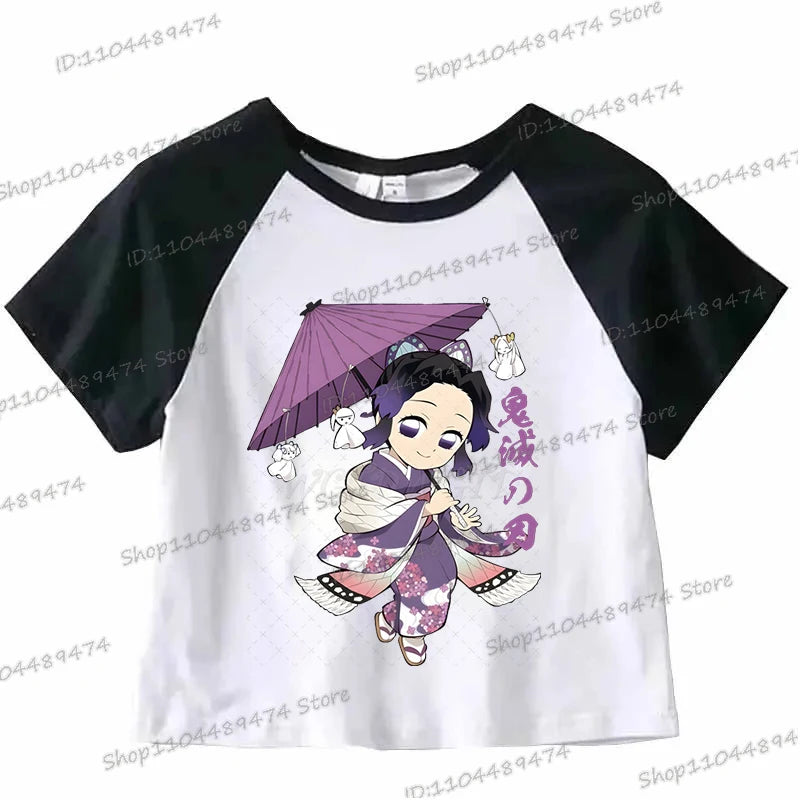 Kochou Shinobu Crop Top Comic Kimetsu No Yaiba 2025 New Cropped T-shirts Fashion Short Sleeve Demon Slayer Anime Tshirts