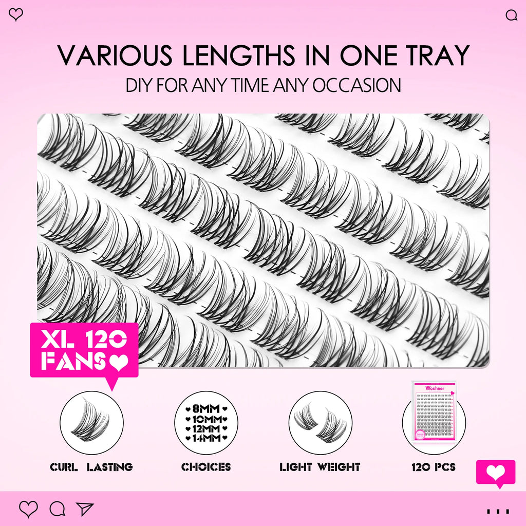 WOSHEER Lash Clusters Kit Wispy Natural Cluster Eyelash Extension Kit DIY Lash Extension Kit 8-14MM Eyelash Clusters  Individual