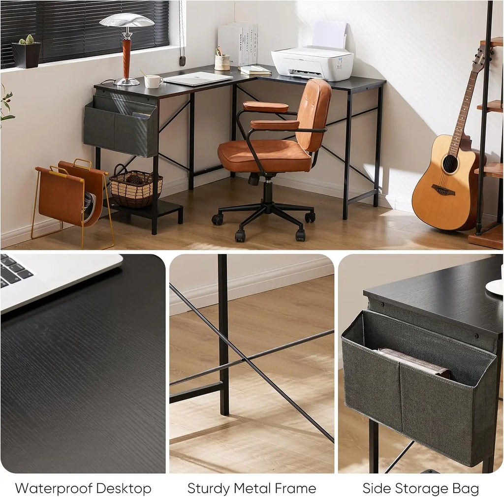 L Shaped Desk. 50-Inch Computer Desk. Corner Gaming Desk. CPU Stand. Home Office. Black.