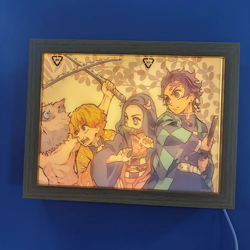 Anime Figure Light Painting Photo Frame Demons Slayer Kimetsu No Yaiba Tanjirou Action Led Lamps Bedroom Decor Chirstmas Gifts