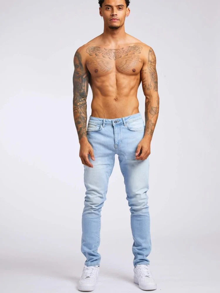 Mens Jeans Elastic Skinny Solid Color Stretch Pencil Pants Slim Fit Denim Jeans Jogging Streetwear Cowboy Casual Trousers Blck