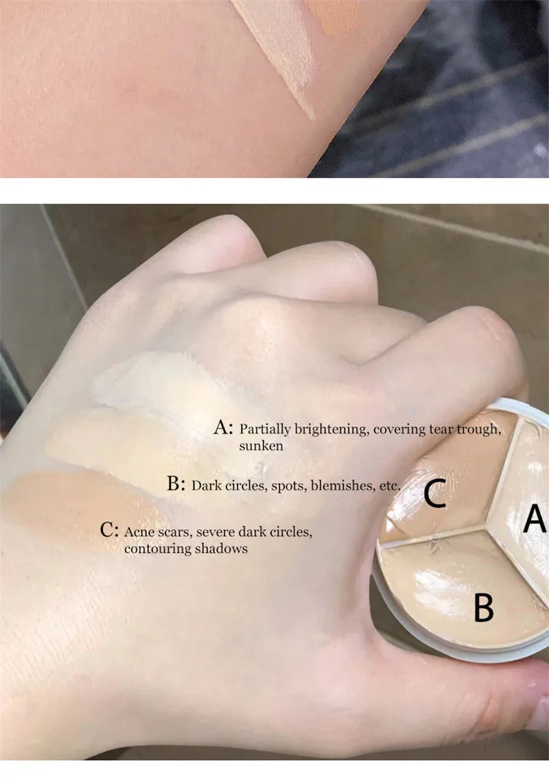 3-Color Concealer Palette Cream Texture Covers Acne Marks Dark Circles Multifunction Face Makeup Lasting Brighten Face Cosmetics