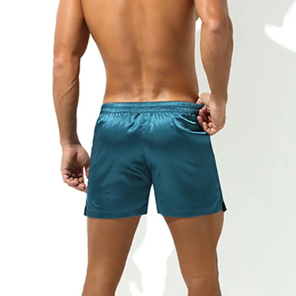 Fashion Men's Satin Boxer Briefs Beach Shorts Sleep Bottom Pajamas Underwear Nightwear Man Loose Home Shorts