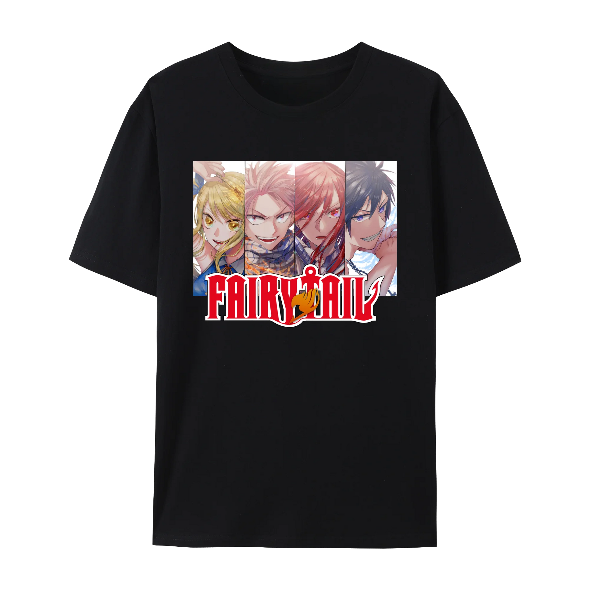Fairy Anime Tail Natsu Dragneel & FT Member Graphic Cotton T-Shirt, Japanese Anime Unisex Short Sleeve Crewneck Shirt,