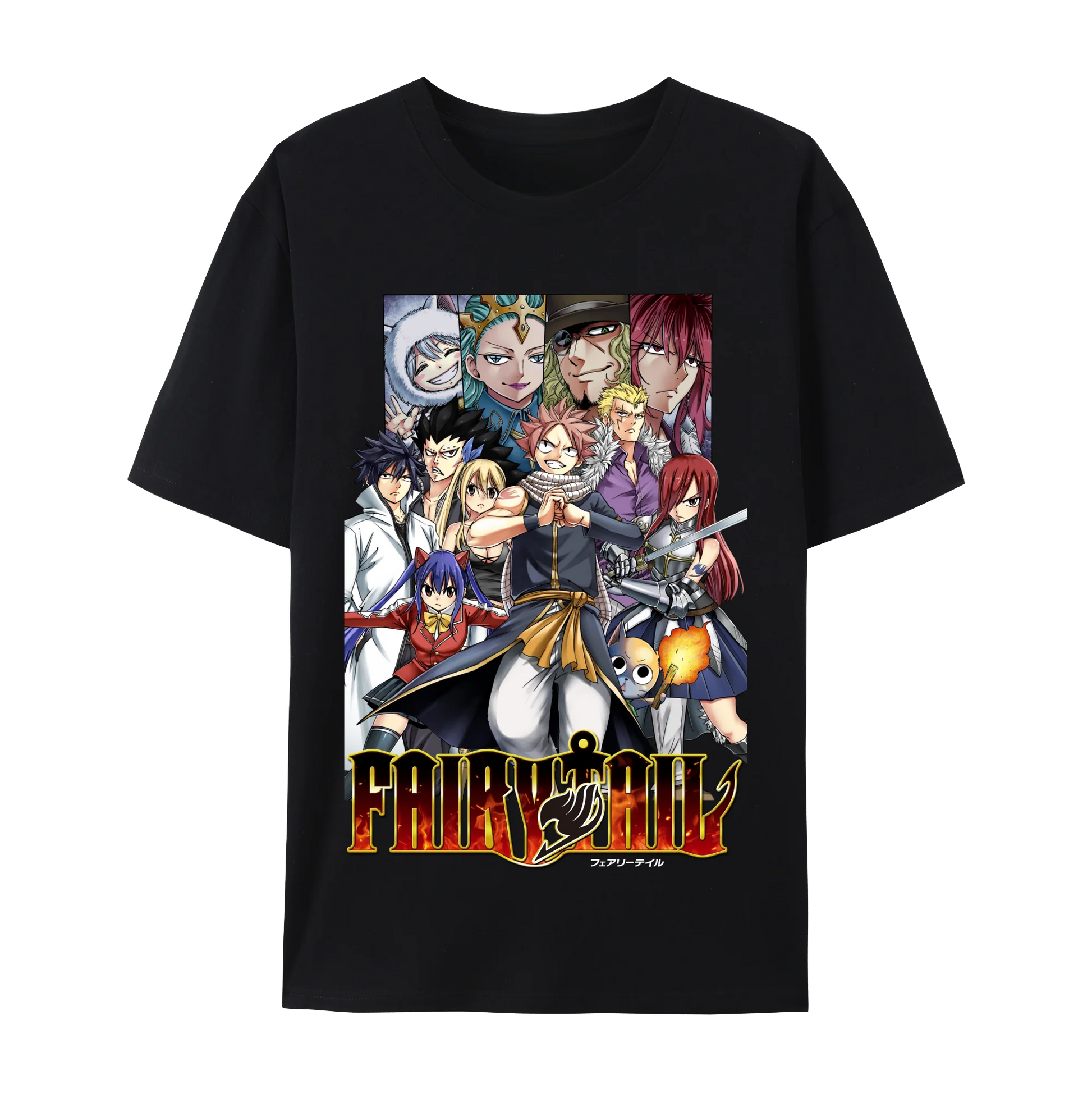 Fairy Anime Tail Natsu Dragneel & FT Member Graphic Cotton T-Shirt, Japanese Anime Unisex Short Sleeve Crewneck Shirt,