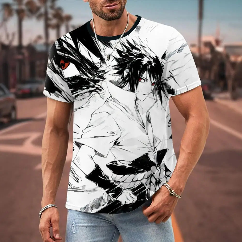 MINISO Naruto Men's T Shirt Japanese Anime 3D Prints Casual Short Sleeve Tees Street Oversized Clothing Fashion Cartoon T-Shirts