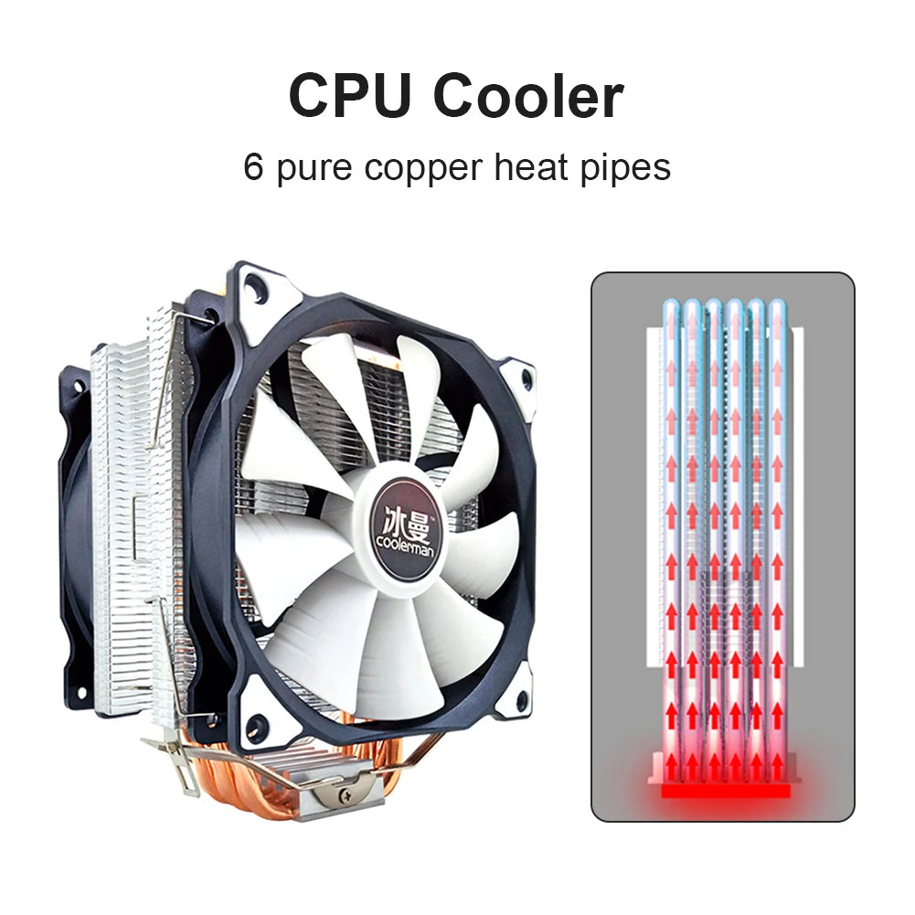 CPU Cooler 6 Heat Pipes 120mm 4 Pin PWM RGB  CPU Cooling Fan PC Quiet for Intel LGA 1200 1150 1151 1155 2011 AMD AM4 AM3