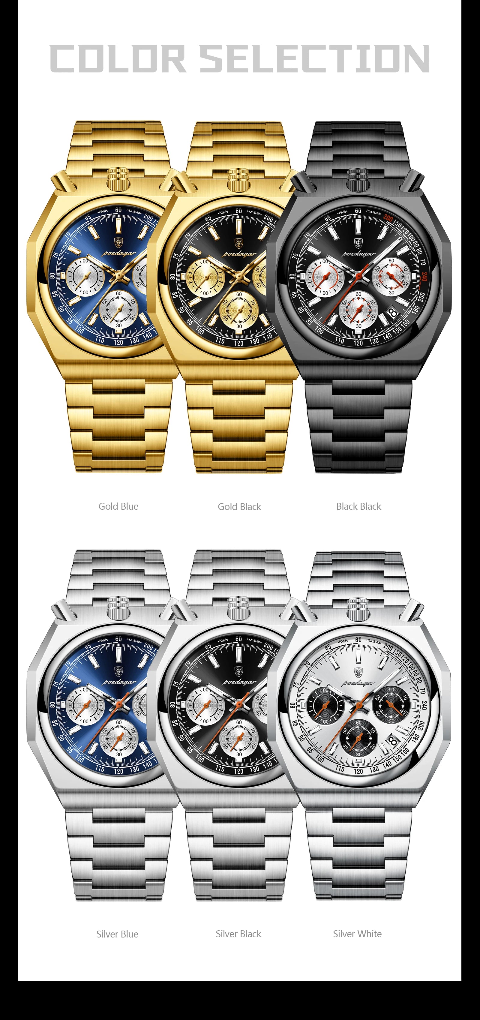 POEDAGAR Top Luxury Man Wristwatch Fashion Luminous Date Stainless Steel Men Watch Chronograph High Quality Men's Quartz Watches