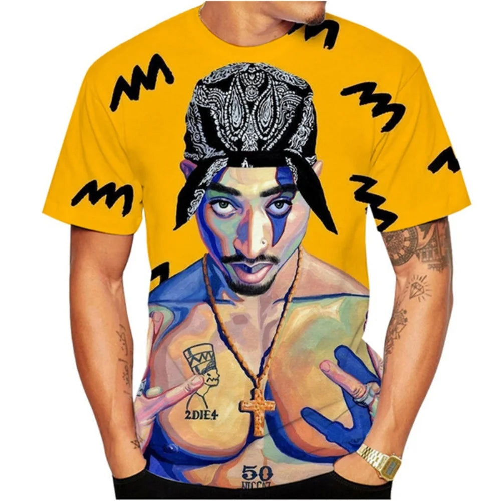 New T-Shirt Harajuku Men T-Shirt Fashion 2pac Graphic T Shirts Hip Hop Men's T-Shirts Summer Tops T-Shirts Man Designer Clothes