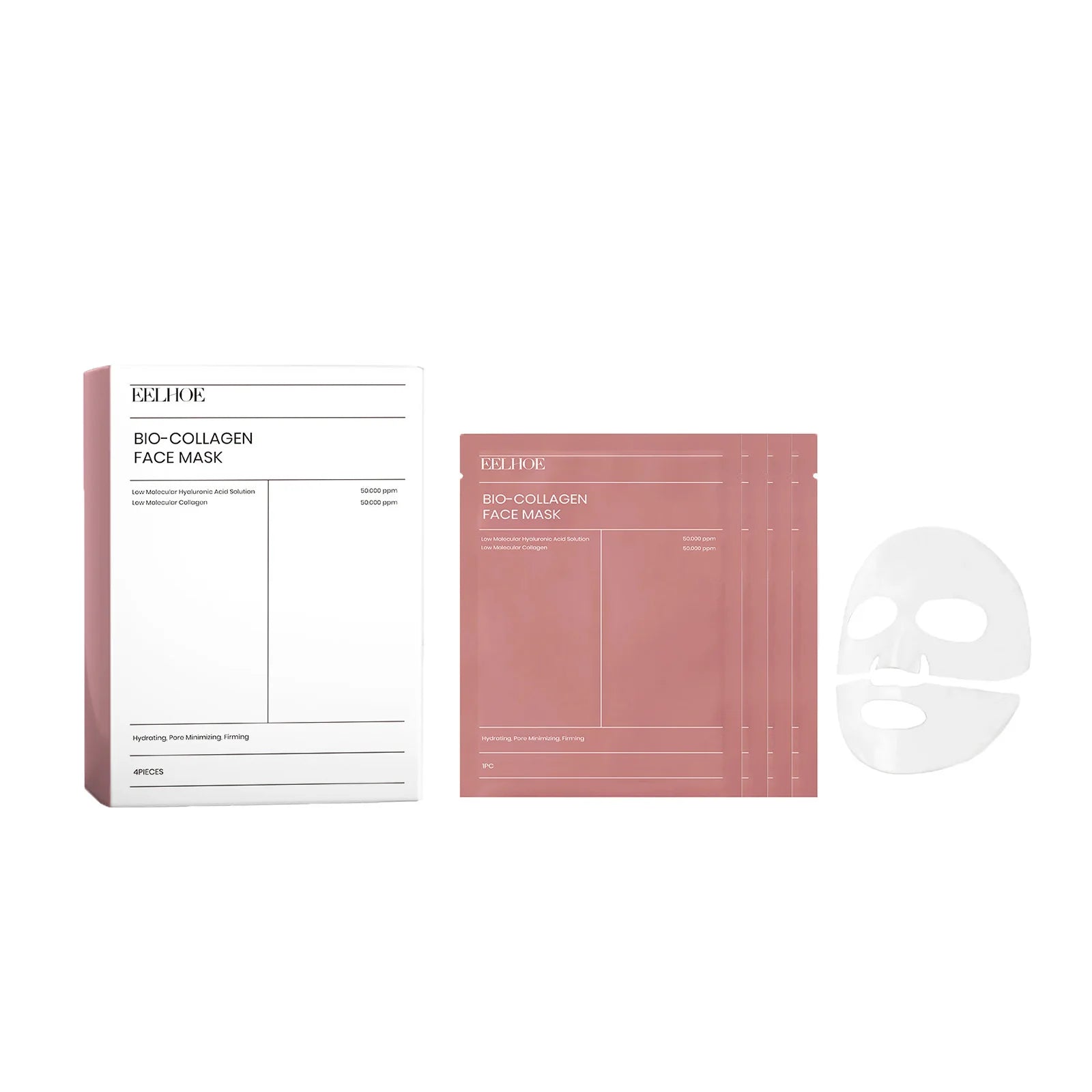 Bio-Collagen Face Mask product box and sheet masks, designed for skincare and hydration.