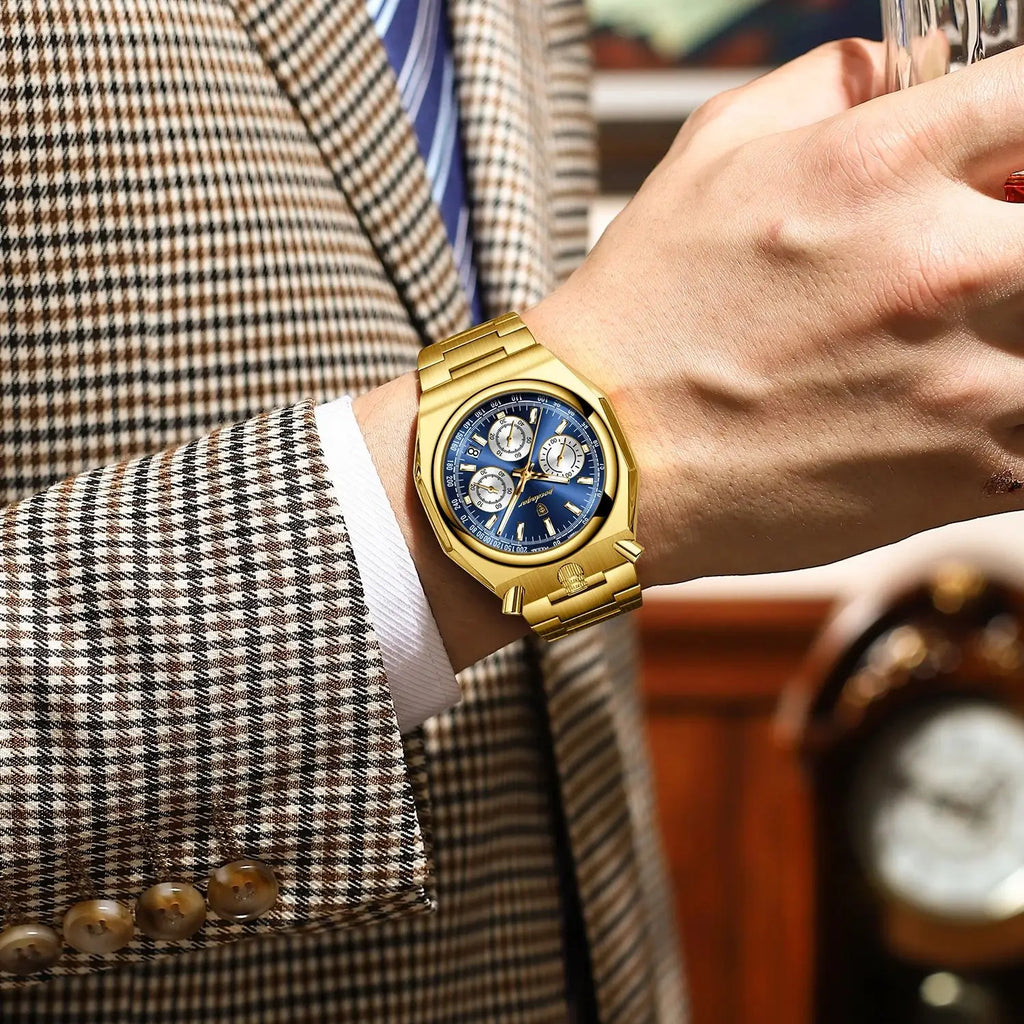 POEDAGAR Top Luxury Man Wristwatch Fashion Luminous Date Stainless Steel Men Watch Chronograph High Quality Men's Quartz Watches