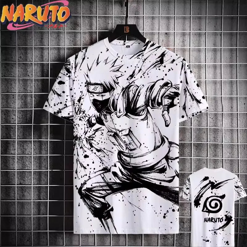 MINISO Naruto Men's T Shirt Japanese Anime 3D Prints Casual Short Sleeve Tees Street Oversized Clothing Fashion Cartoon T-Shirts