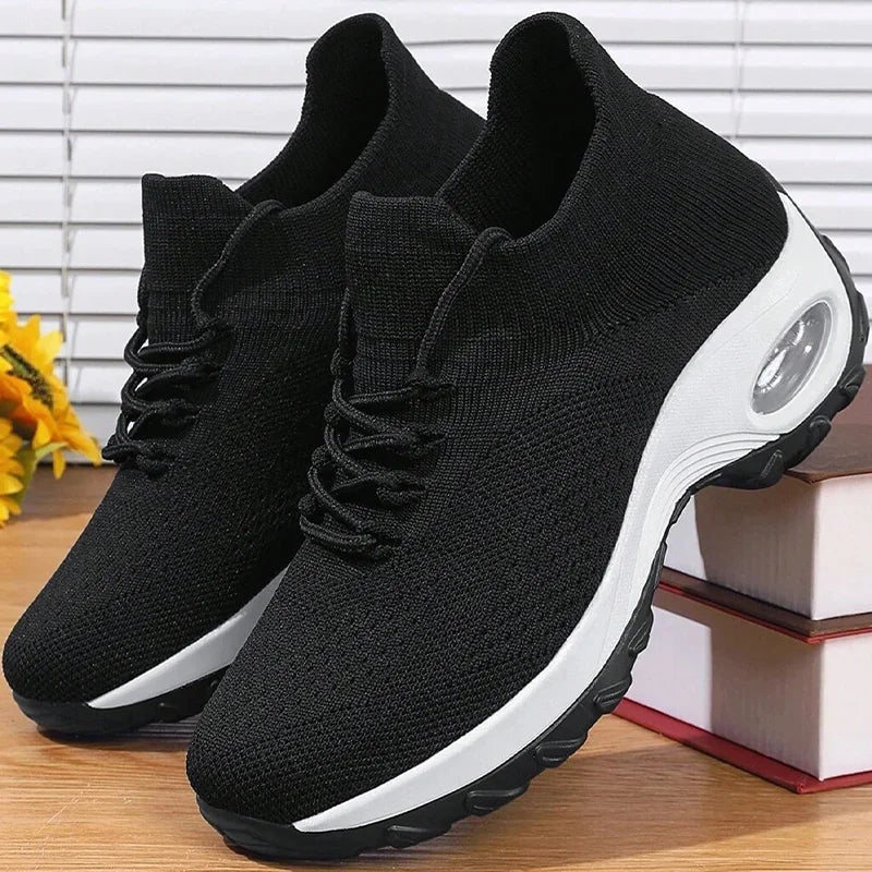 Black anime and more summer women's sneakers with air cushion design, perfect for sports and casual wear.