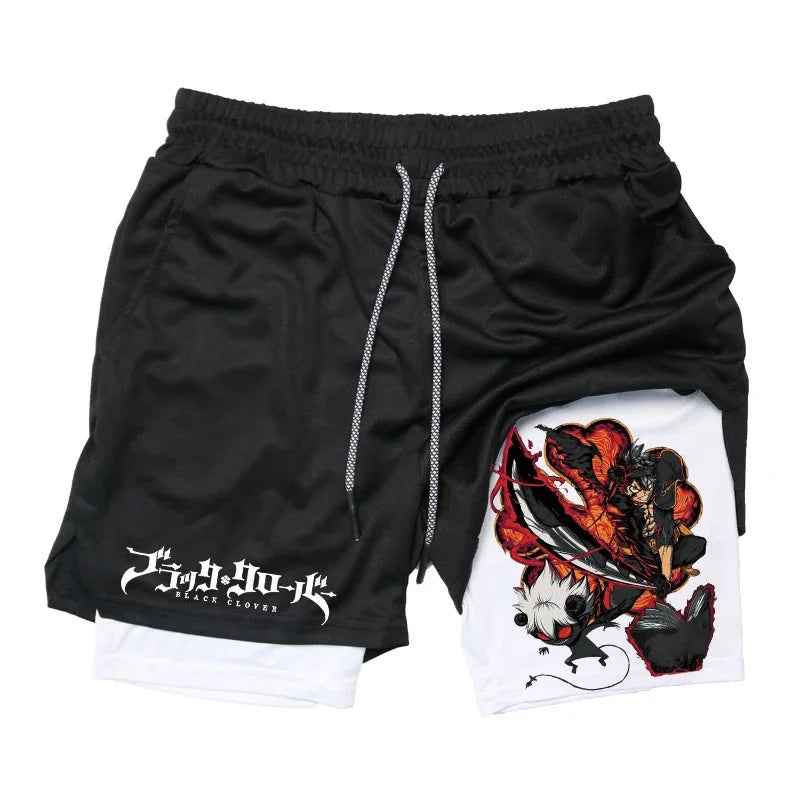 Summer New Black Five-leaf Clover Printed Men's and Women's Shorts Double-layer Loose Sports and Casual Pants for Beach Fitness