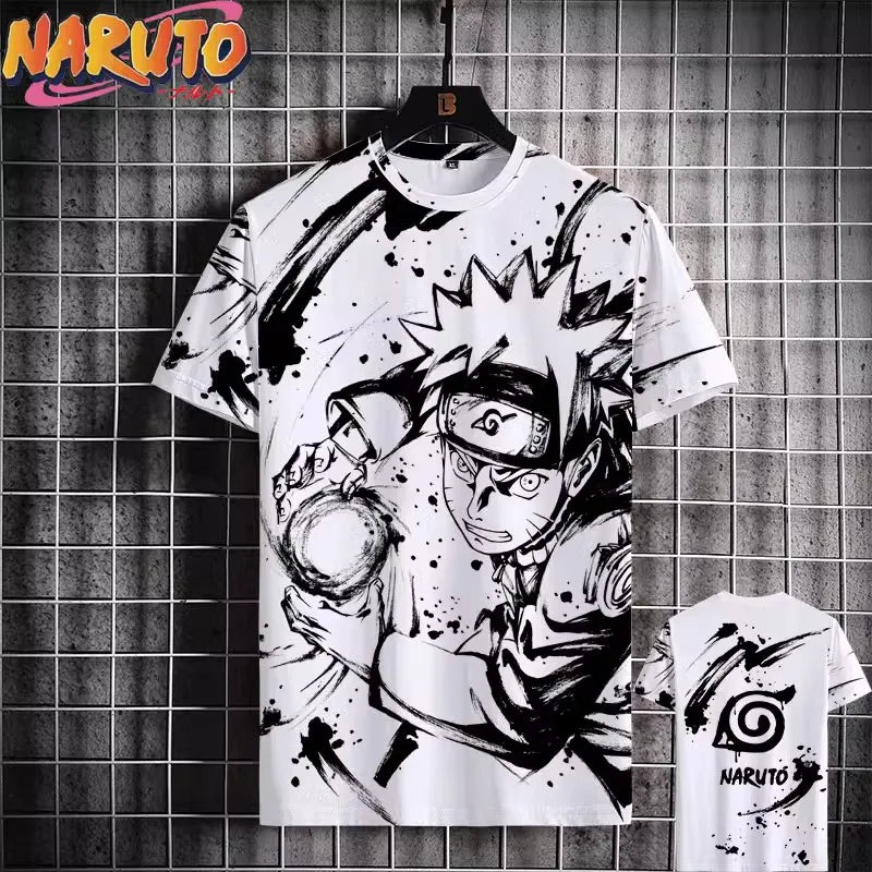 MINISO Naruto Men's T Shirt Japanese Anime 3D Prints Casual Short Sleeve Tees Street Oversized Clothing Fashion Cartoon T-Shirts
