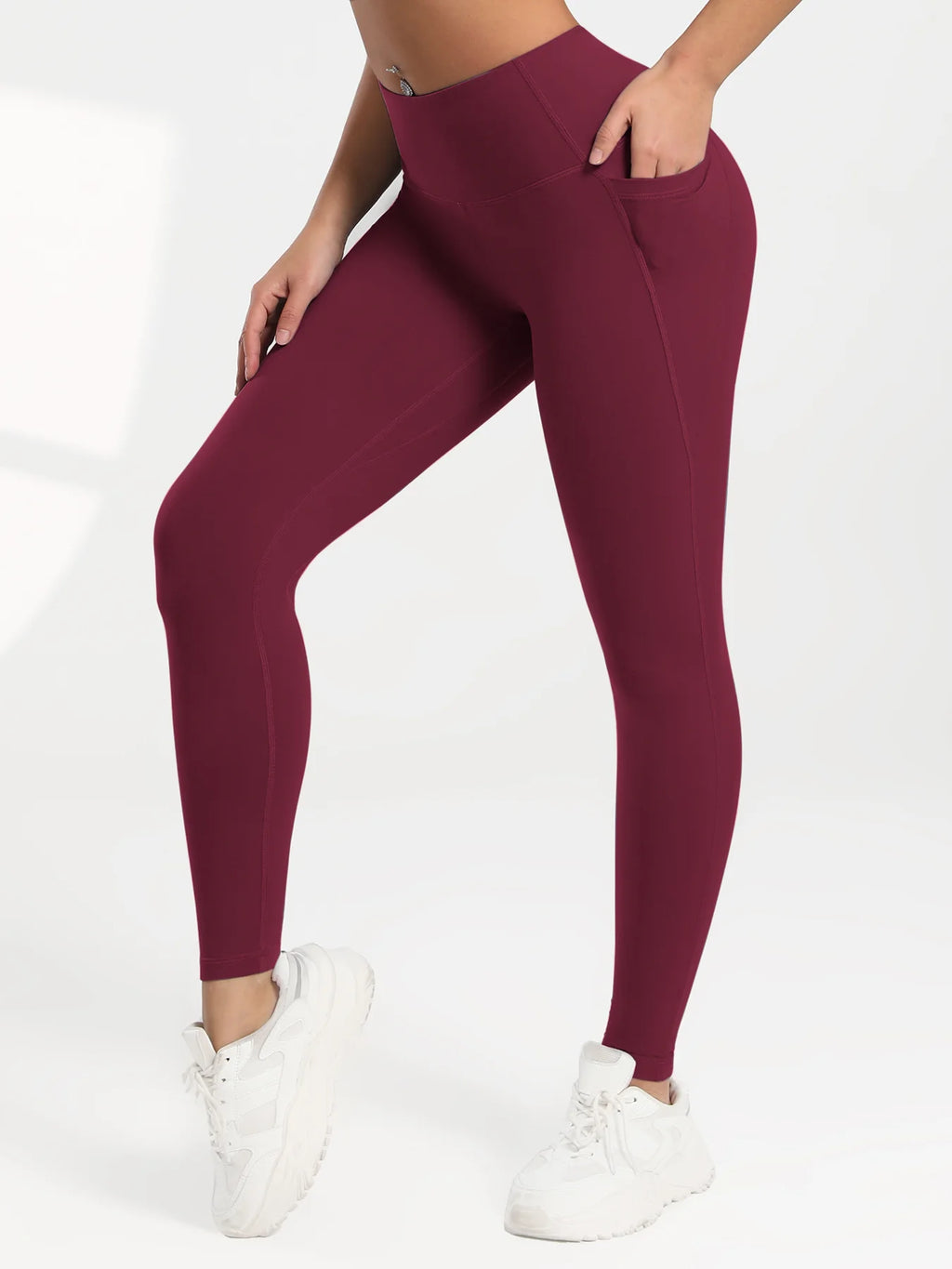 Pockets Gym Yoga Leggings Women Pure Color Casual Outdoors High Waist Skinny Leggings Of Women Running Pants