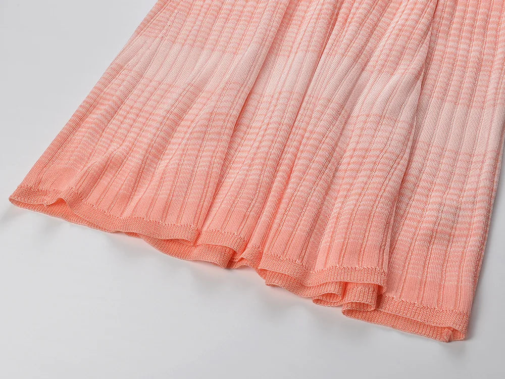 ZJYT New Summer Fashion Gradient Color Long Knitting Dresses for Women Elegant O Neck Sleeveless Vacation Dress Female Vestidos