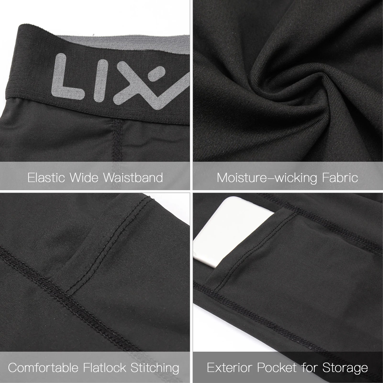 Lixada 3 Pack Men Sports Shorts Active Workout Underwear with Pocket