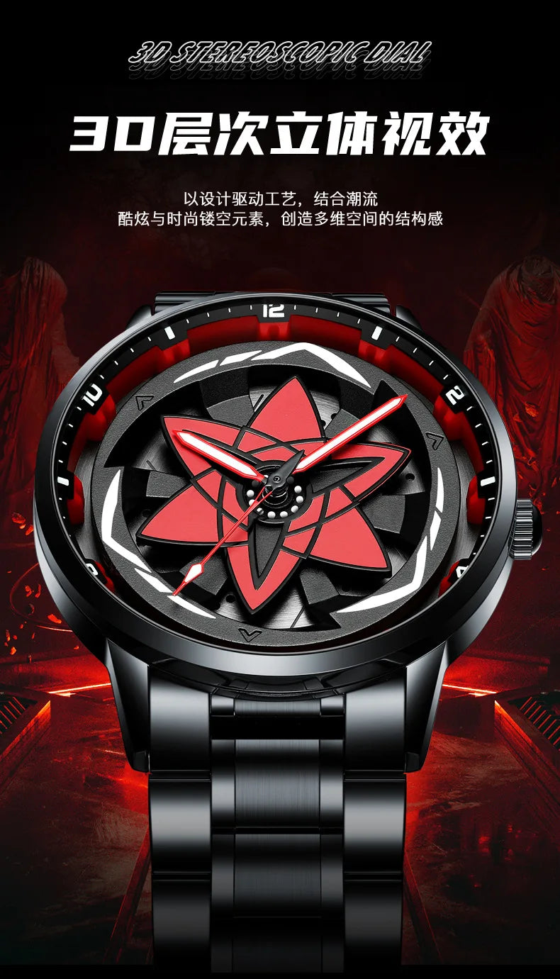 Kaleidoscope Sharingan Rotary Dial Watch 3D Japanese Anime Dial Quartz Men's Watch Top Brand Luxury Waterproof Fashion Men Watch