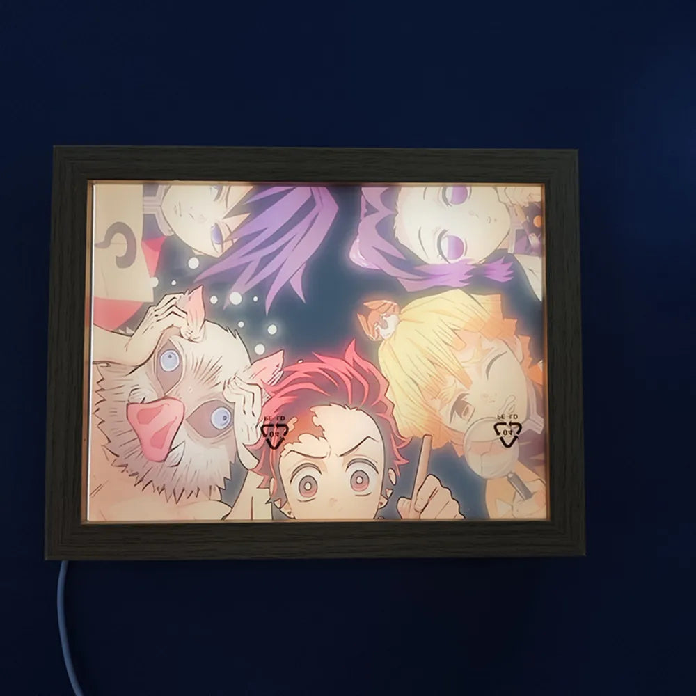 Anime Figure Light Painting Photo Frame Demons Slayer Kimetsu No Yaiba Tanjirou Action Led Lamps Bedroom Decor Chirstmas Gifts