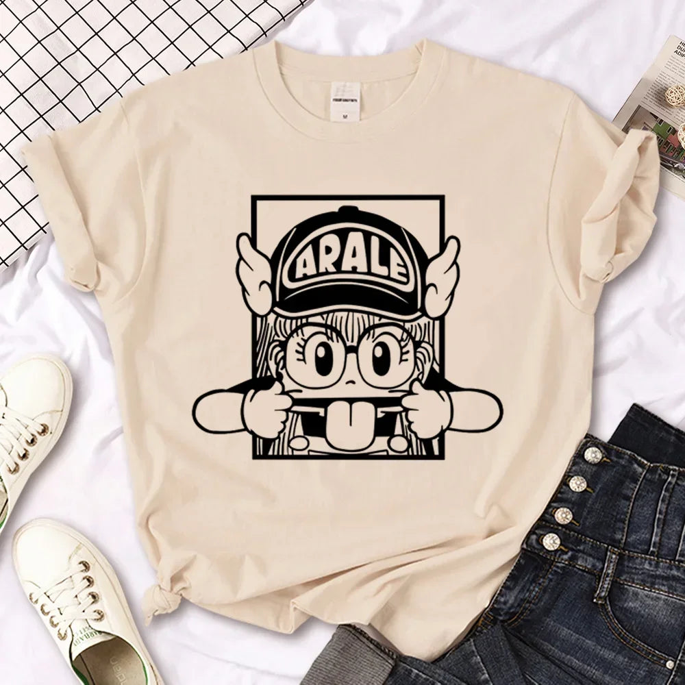 Anime and more Arale Harajuku T-Shirt featuring Arale character design in a playful circular graphic.