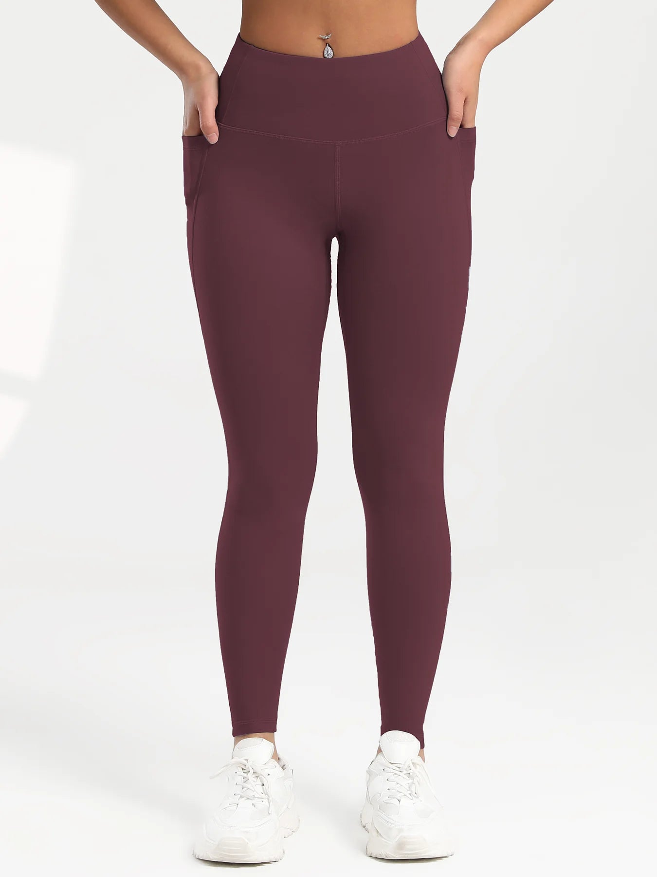 Pockets Gym Yoga Leggings Women Pure Color Casual Outdoors High Waist Skinny Leggings Of Women Running Pants