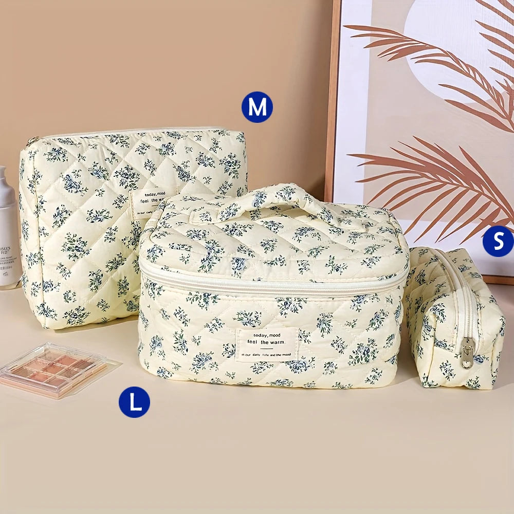 1pcs Cute Quilted Cotton Makeup Bag Women Zipper Cosmetic Organizer Cloth Handbag Box Shape Portable Toiletry Case for Girls