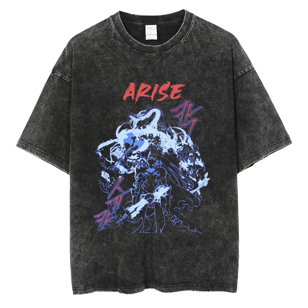 Men's and women's T-shirt plus size Harajuku unisex washed cotton T-shirt Hot Anime Solo Leveling Song Jinyu printed T-shirt