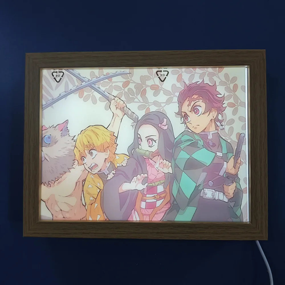 Anime Figure Light Painting Photo Frame Demons Slayer Kimetsu No Yaiba Tanjirou Action Led Lamps Bedroom Decor Chirstmas Gifts