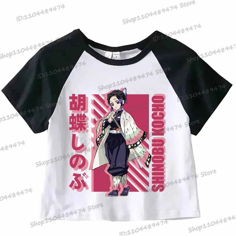 Kochou Shinobu Crop Top Comic Kimetsu No Yaiba 2025 New Cropped T-shirts Fashion Short Sleeve Demon Slayer Anime Tshirts