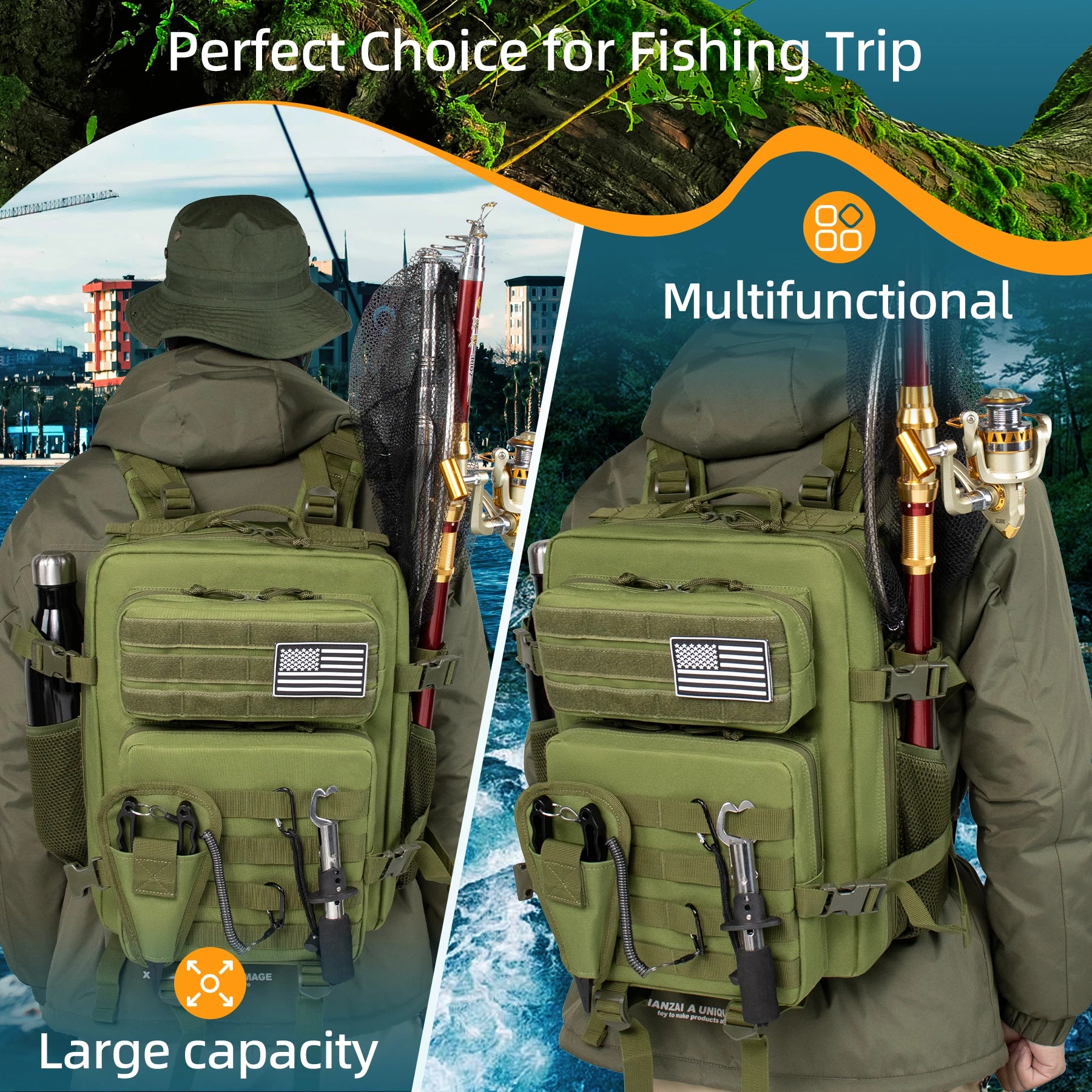 25L Fishing Hunting Bag Tactical Backpack Men's Travel Large Capacity Backpack Durable Waterproof Men's Outdoor Bag