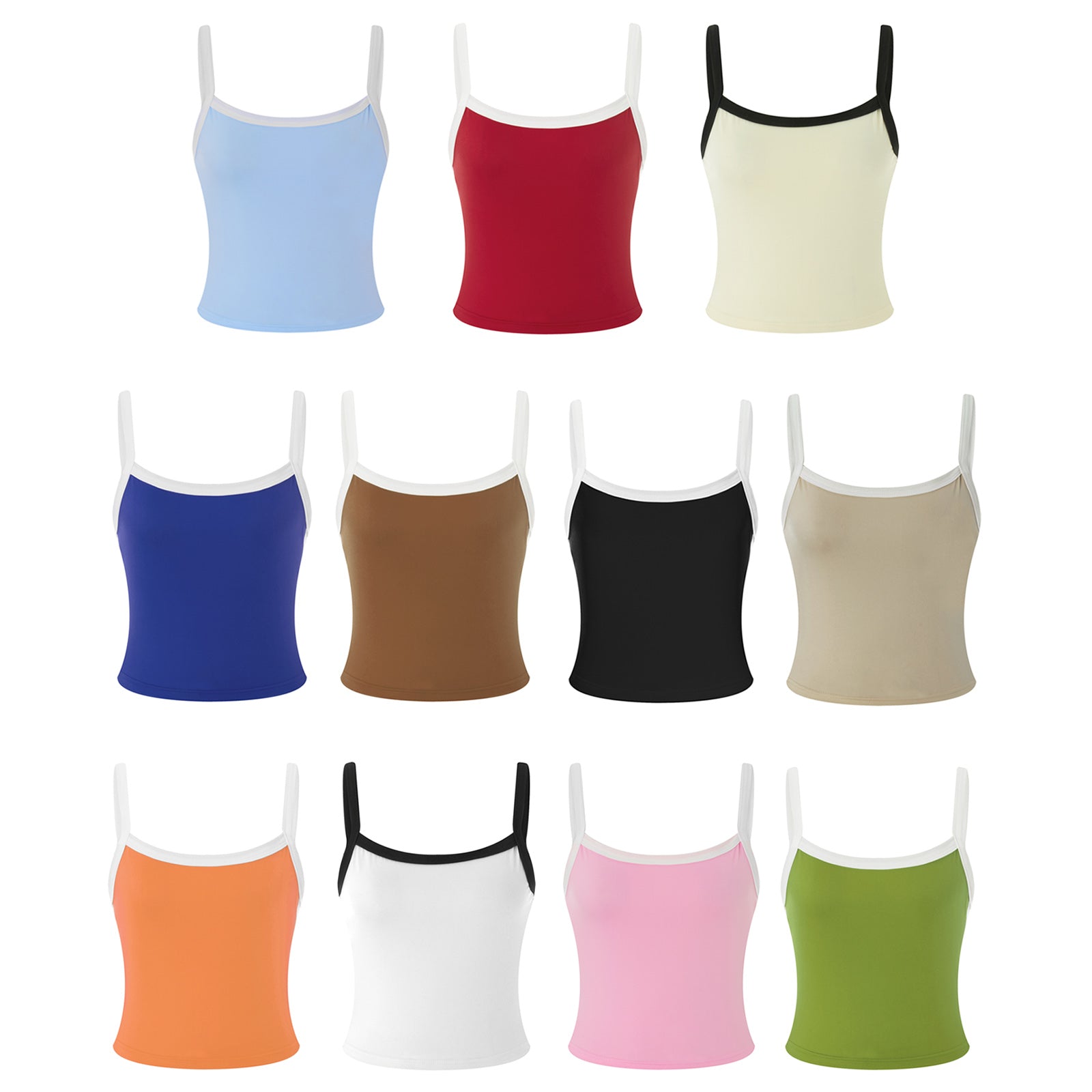 Women Crop Tops Spaghetti Strap Square Neck Contrast Color Slim Fit Camisoles For Women Summer Casual Short Tank Tops