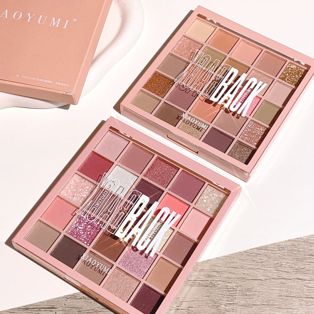 Soft Orange-Brown Eyeshadow Palette Makeup – 25 Oat Milk Tea Shades with Glitter & Pearl for Korean Natural Style