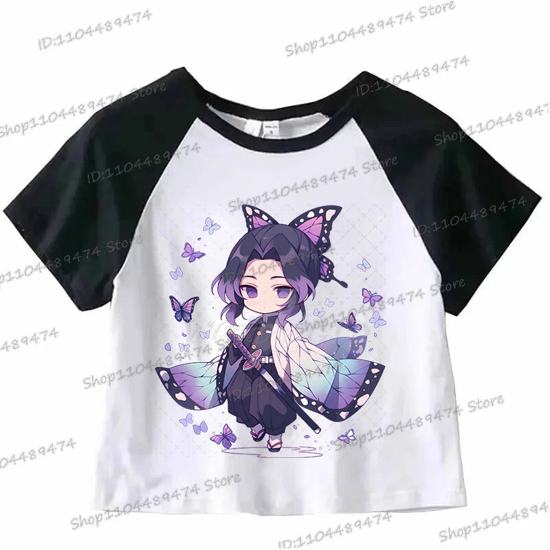 Kochou Shinobu Crop Top Comic Kimetsu No Yaiba 2025 New Cropped T-shirts Fashion Short Sleeve Demon Slayer Anime Tshirts
