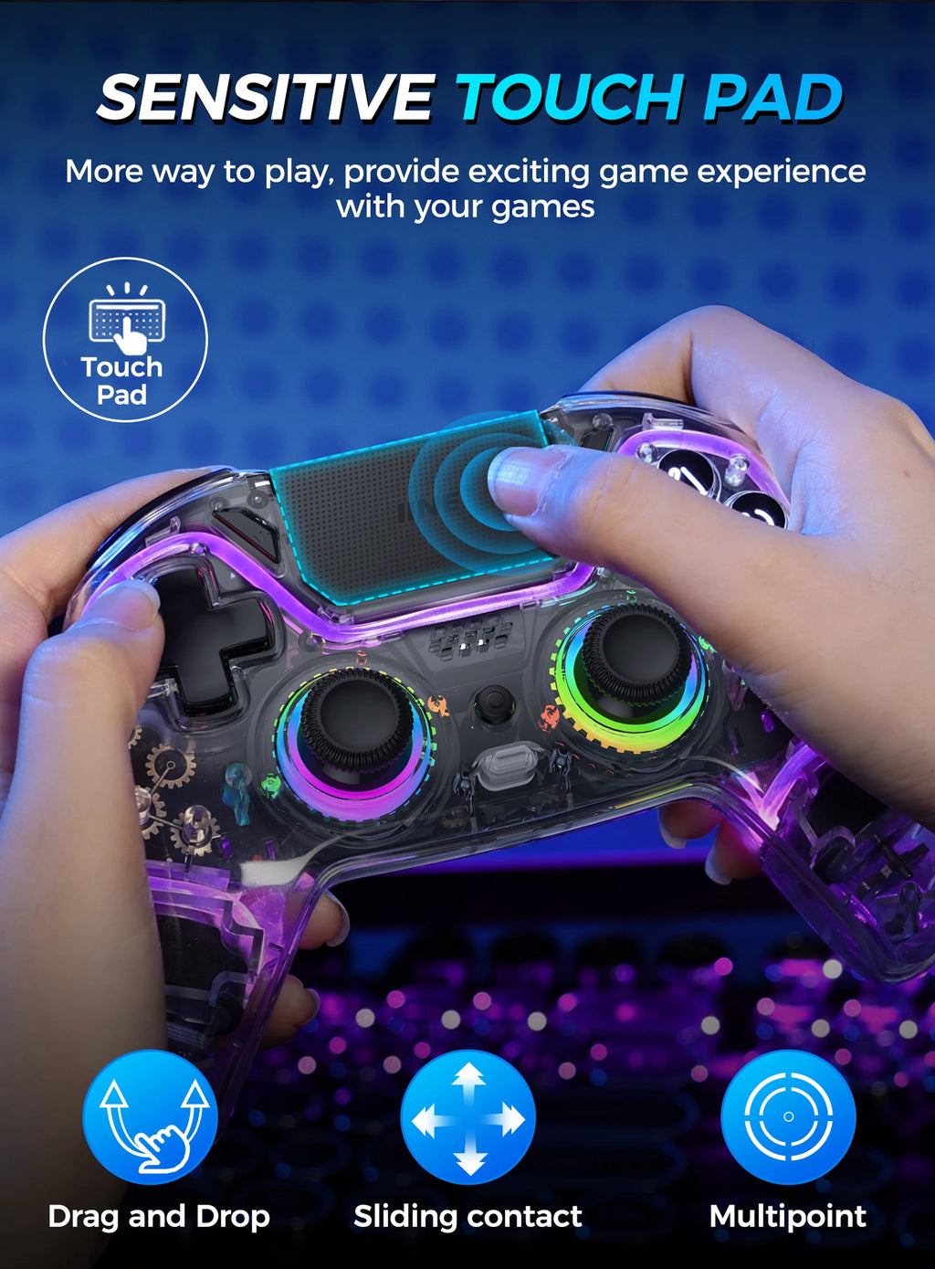 IINE Bastet Wireless Controller Compatible with PS4/Switch/PC/Android/IOS Hall Effect Joystick & Trigger With Touch Pad