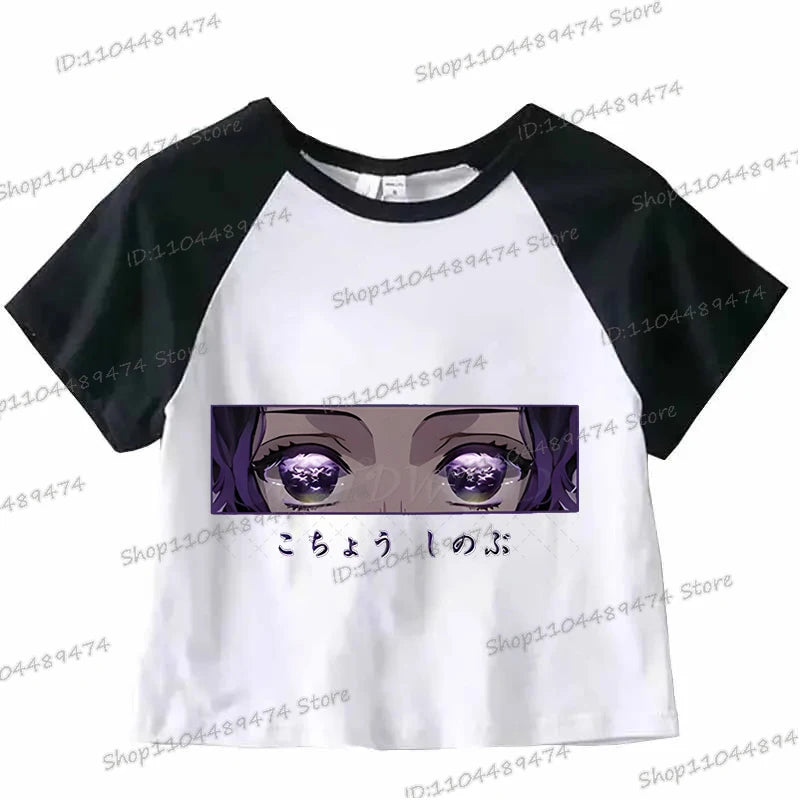 Kochou Shinobu Crop Top Comic Kimetsu No Yaiba 2025 New Cropped T-shirts Fashion Short Sleeve Demon Slayer Anime Tshirts