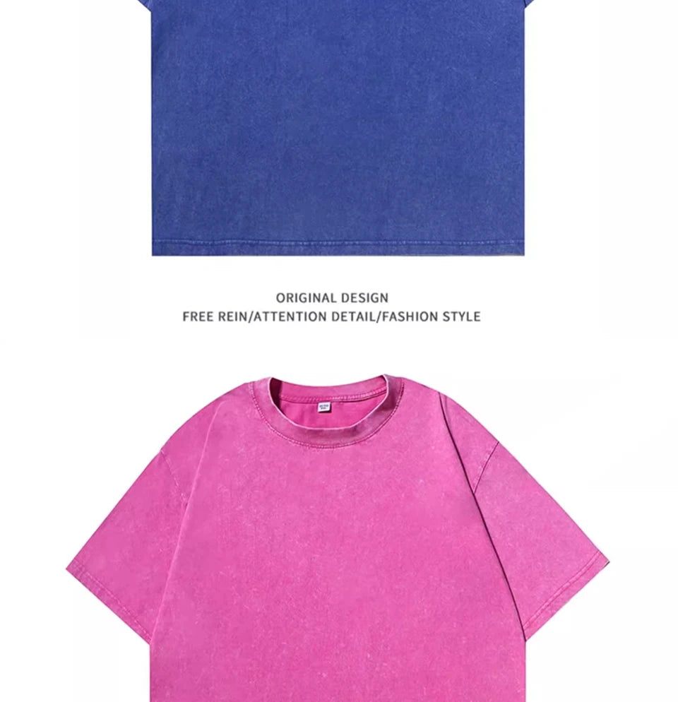 300g Heavy Men Washed Vintage Oversized T-Shirt Street Hip Hop Punk Tee women Harajuku Casual Cotton Short Sleeve Acid Wash Top