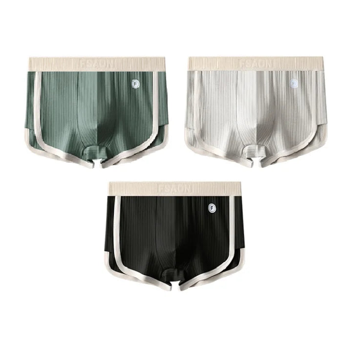 1/3PCS 100% Cotton Solid Striped Men's Boxer Sexy Breathable Mesh U Crotch Underwear High Elastic Widen Waistband Underpants