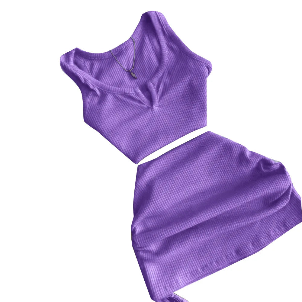 2023 Streetwear Knit 2 Two Piece Dress Sets Skirts Crop Tops Mini Skirt Matching Orange Drawstring Black Skirts Dress Suits