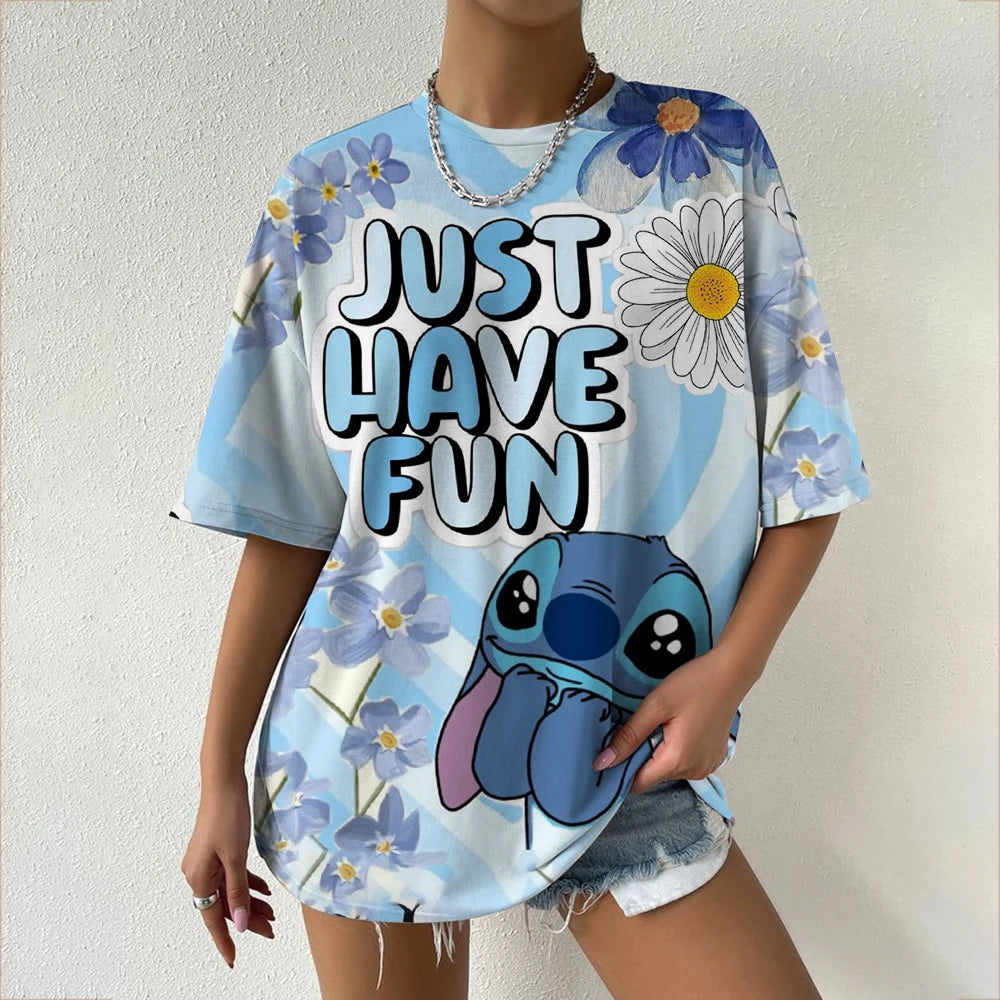 Women's T-Shirts For Women Disney Stitch print Tees Casual Street Femalewear Summer Oversized T-Shirt Fashion Lady Y2k Clothing