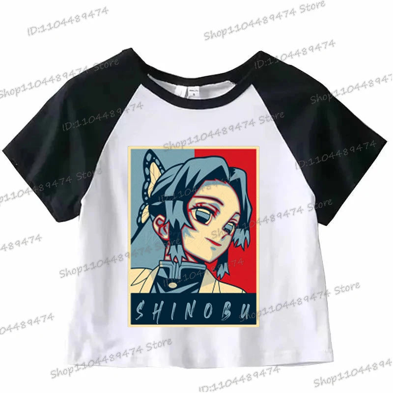 Kochou Shinobu Crop Top Comic Kimetsu No Yaiba 2025 New Cropped T-shirts Fashion Short Sleeve Demon Slayer Anime Tshirts