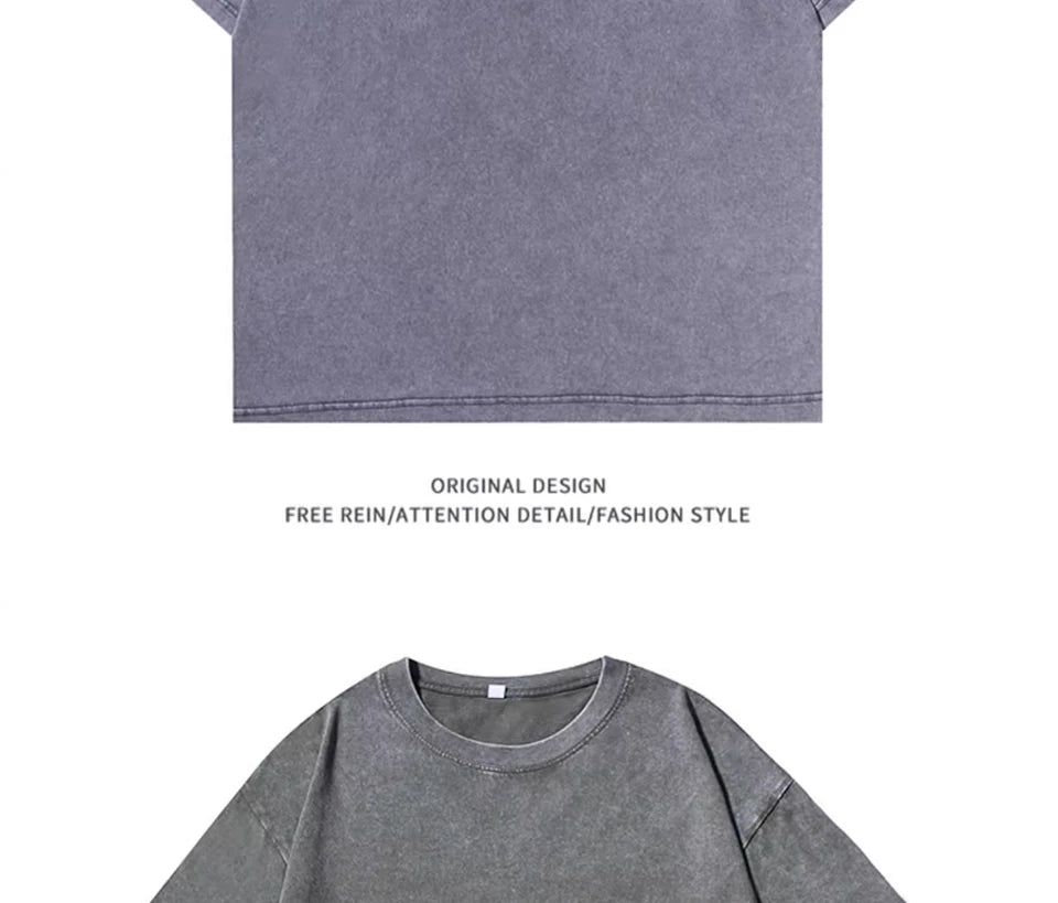300g Heavy Men Washed Vintage Oversized T-Shirt Street Hip Hop Punk Tee women Harajuku Casual Cotton Short Sleeve Acid Wash Top