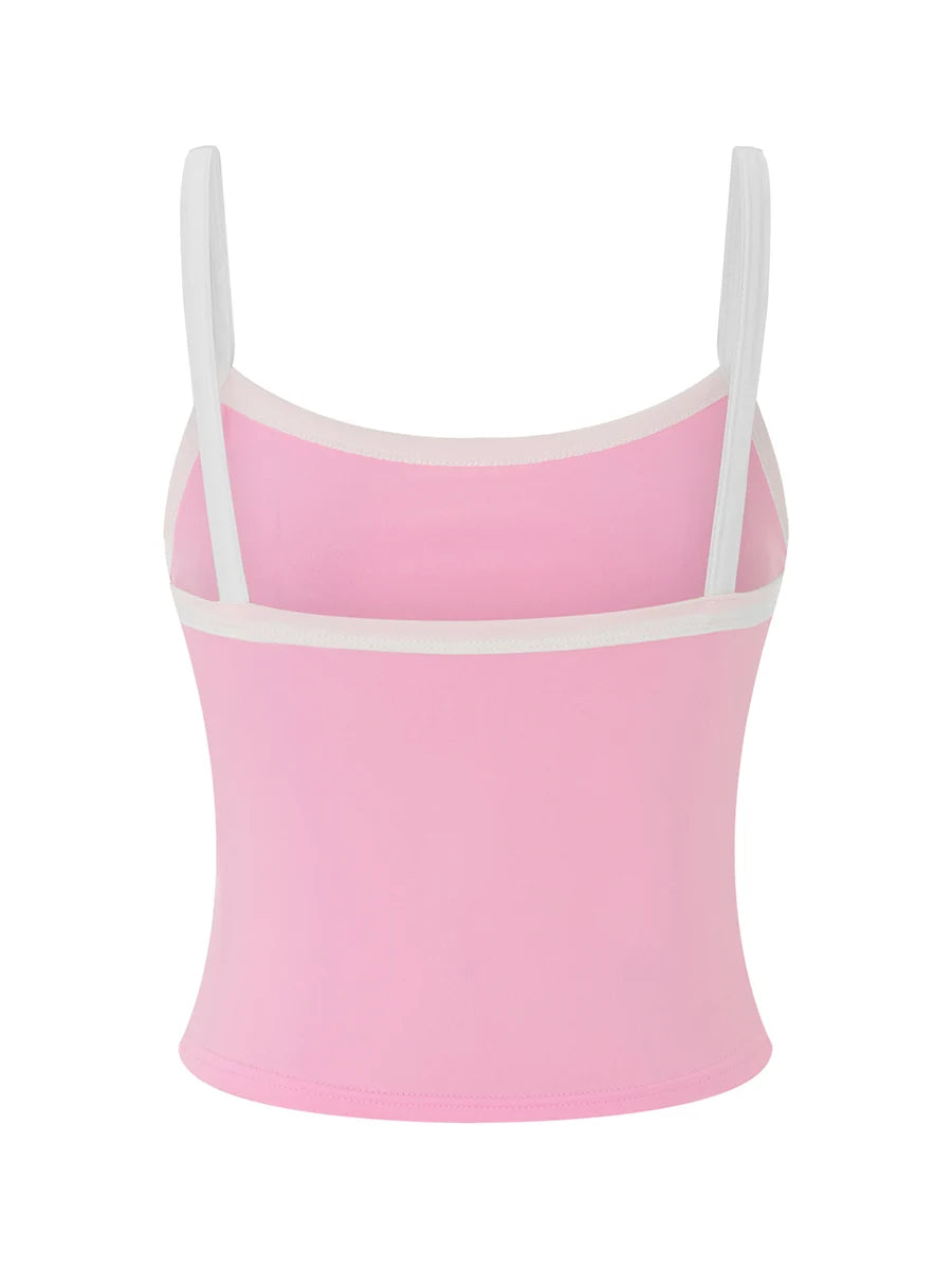 Women Crop Tops Spaghetti Strap Square Neck Contrast Color Slim Fit Camisoles For Women Summer Casual Short Tank Tops