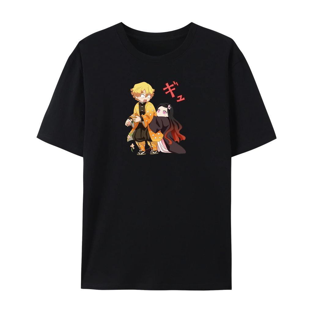 Demon Japanese Anime Slayer Unisex Short Sleeve Crewneck Shirt,Tanjiro & Nezuko Graphic Cotton T-Shirt