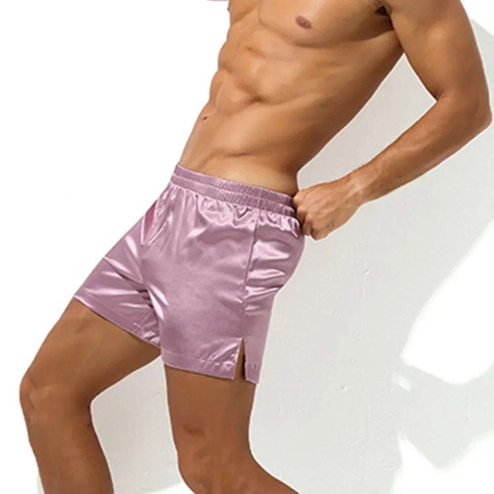 Fashion Men's Satin Boxer Briefs Beach Shorts Sleep Bottom Pajamas Underwear Nightwear Man Loose Home Shorts