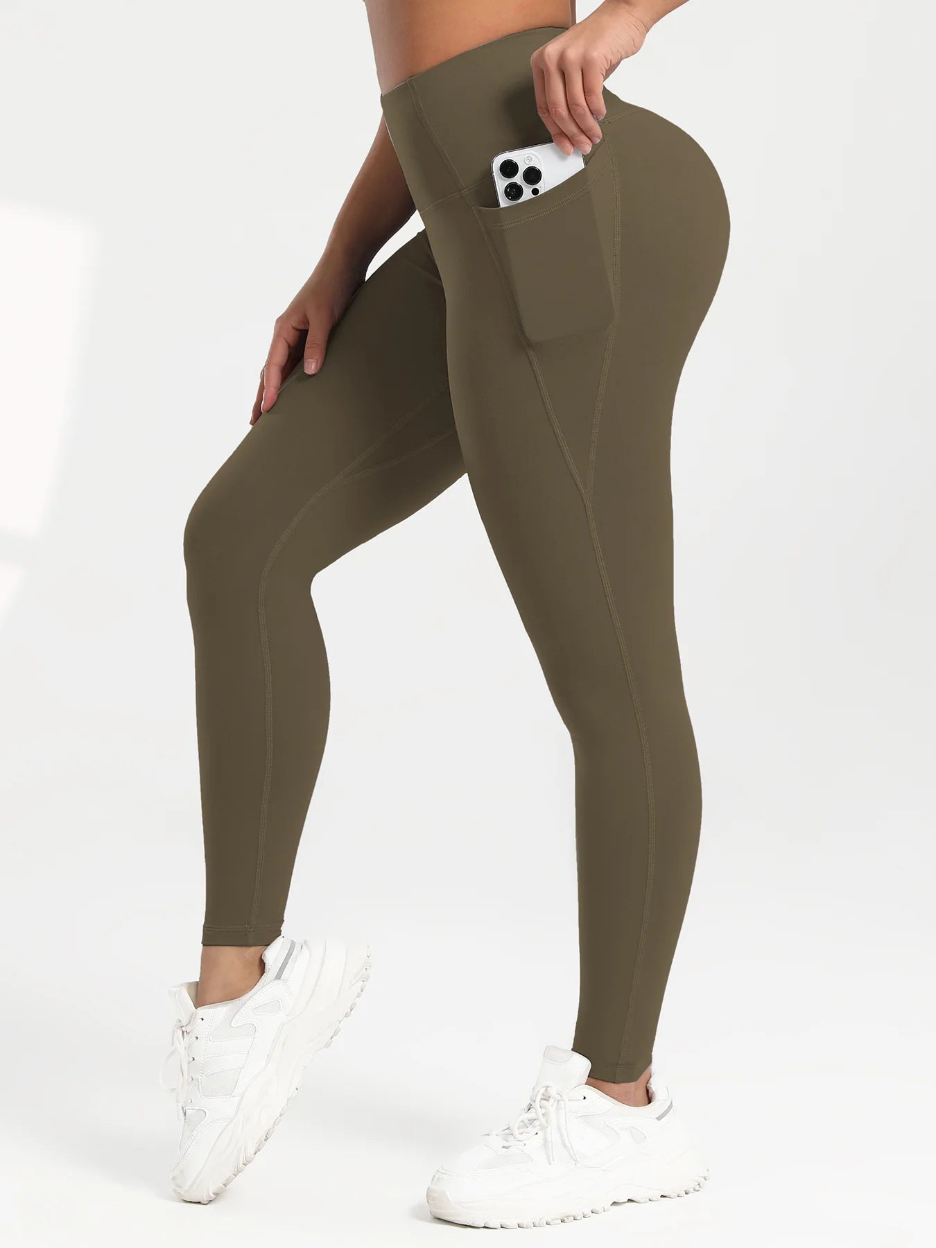 Pockets Gym Yoga Leggings Women Pure Color Casual Outdoors High Waist Skinny Leggings Of Women Running Pants