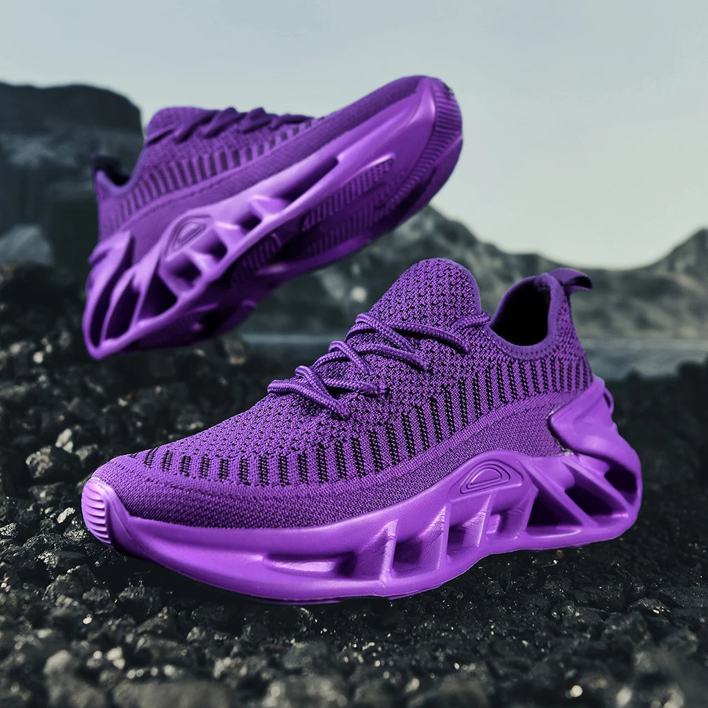 Purple lightweight mesh running shoes for women with lace-up closure and modern design.