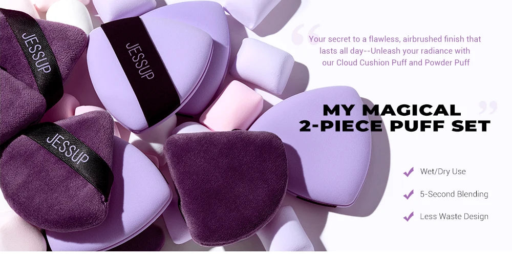 Jessup Powder Puff, 2pcs Triangle Powder Puff Soft for Foundation Setting and Baking, Reusable, Washable, Purple SP018